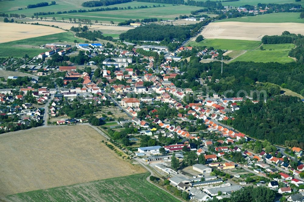 Aerial image Rhinow - Town View of the streets and houses of the residential areas in Rhinow in the state Brandenburg, Germany