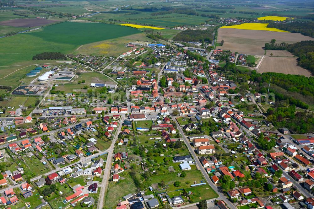 Rhinow from above - Town View of the streets and houses of the residential areas in Rhinow in the state Brandenburg, Germany