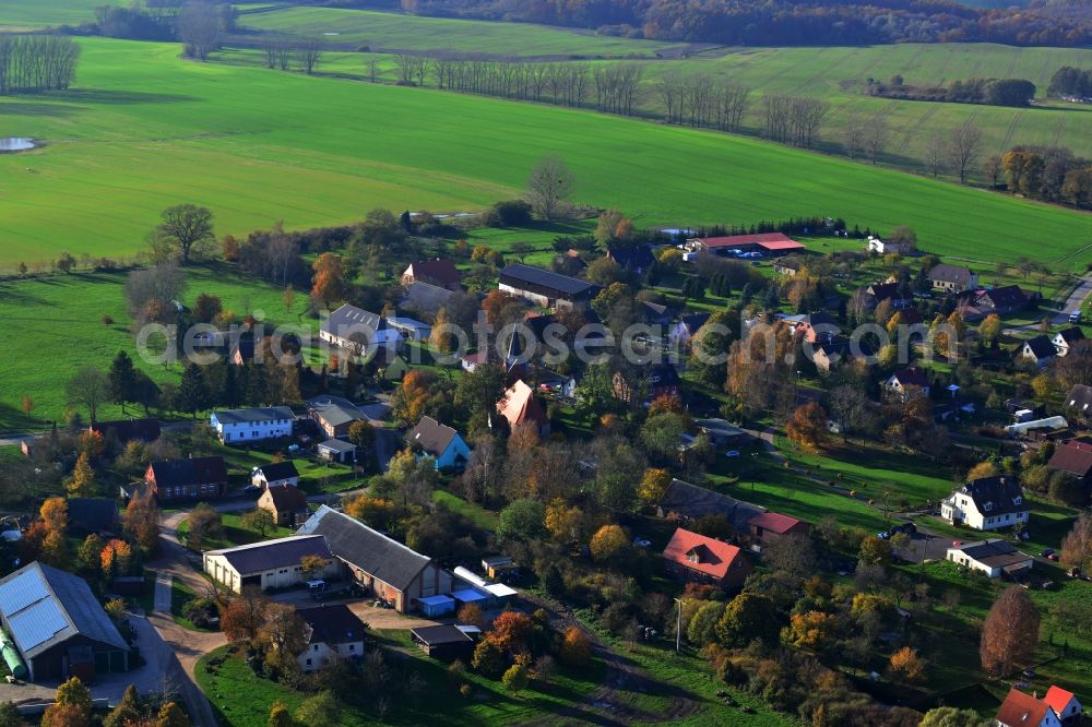 Sponholz Rühlow from the bird's eye view: Town view of Ruehlow in the municipality Sponholz in the state Mecklenburg-West Pomerania