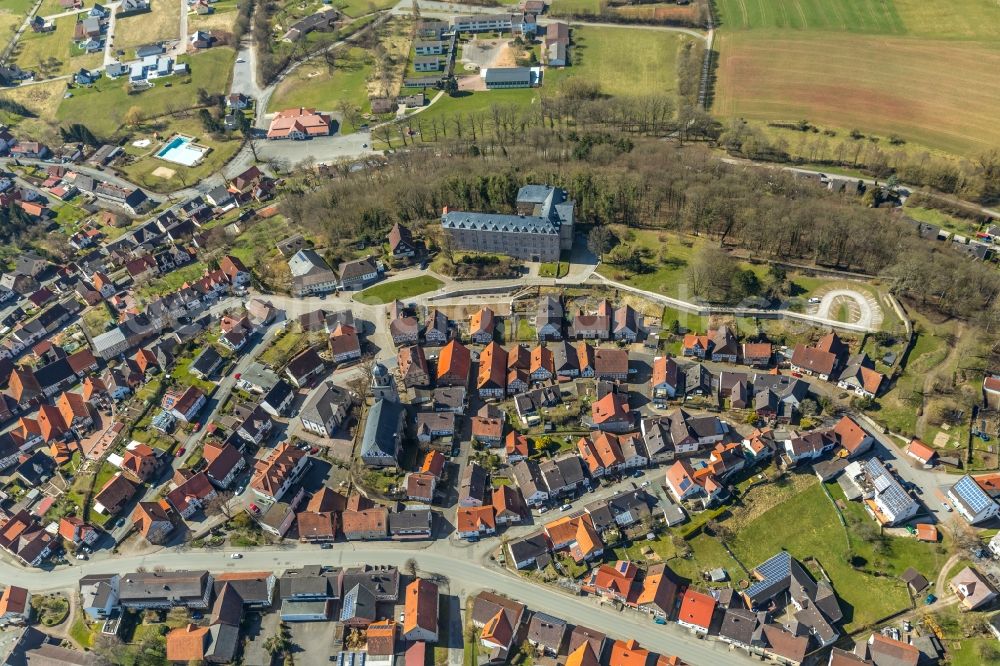 Rhoden from the bird's eye view: Town View of the streets and houses of the residential areas in Rhoden in the state Hesse, Germany