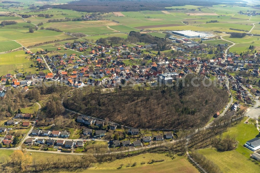 Aerial photograph Diemelstadt - Town View of the streets and houses of the residential areas in Rhoden in the state Hesse, Germany