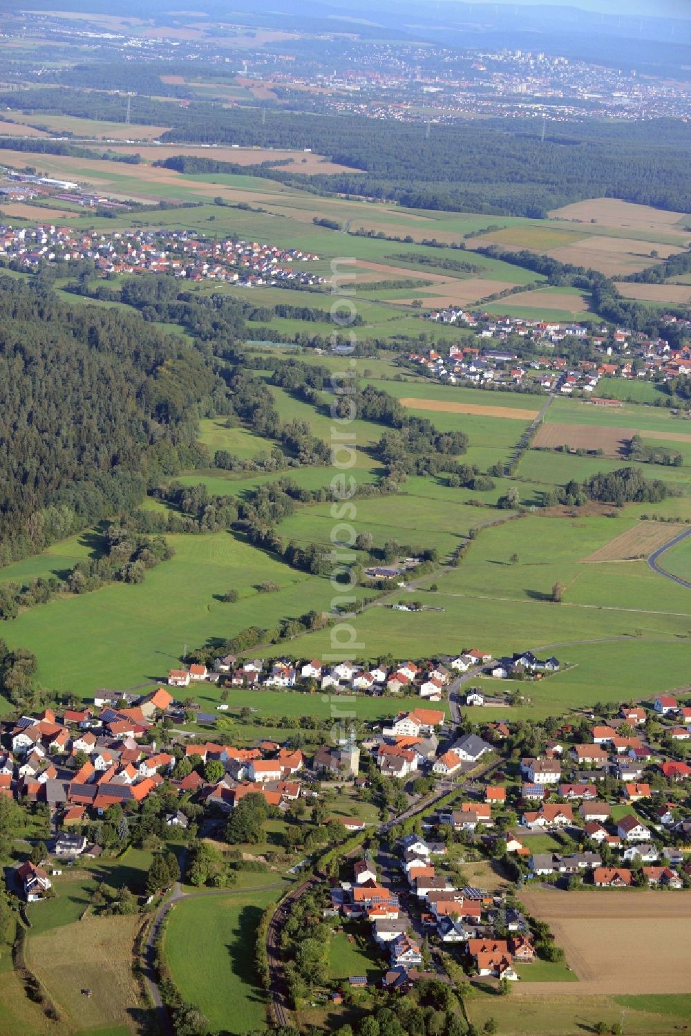 Aerial image Ebersburg - Town View of the streets and houses of the residential areas in Ried in the state Hesse