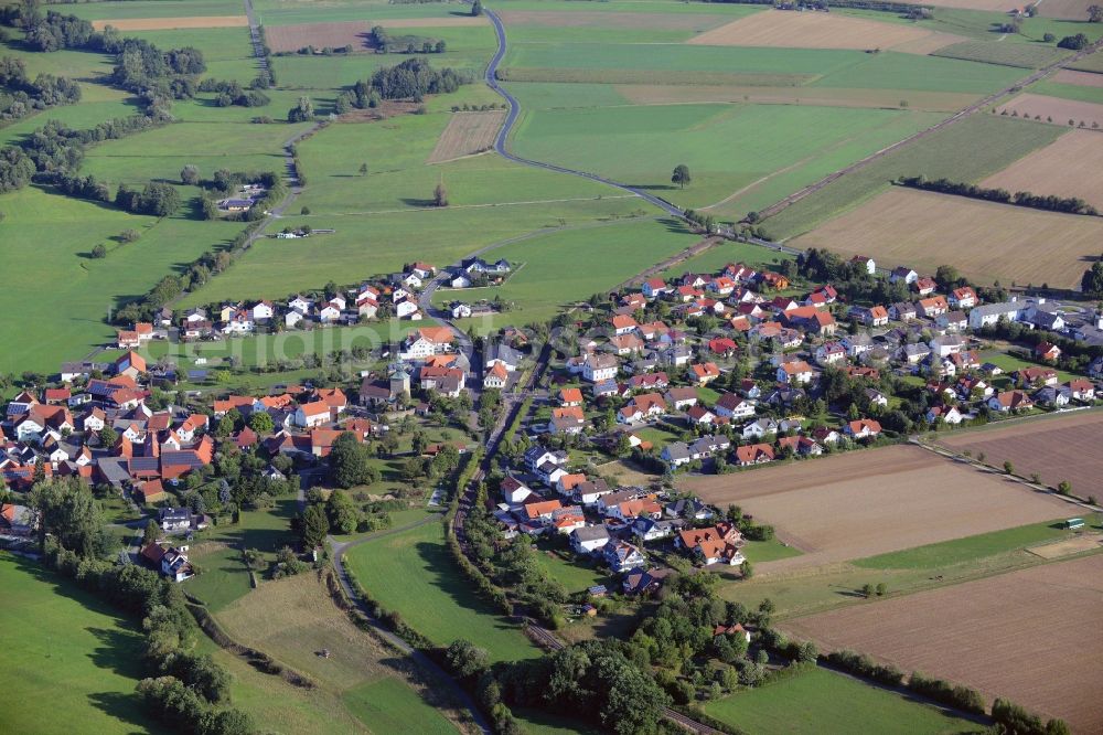 Aerial photograph Ebersburg - Town View of the streets and houses of the residential areas in Ried in the state Hesse