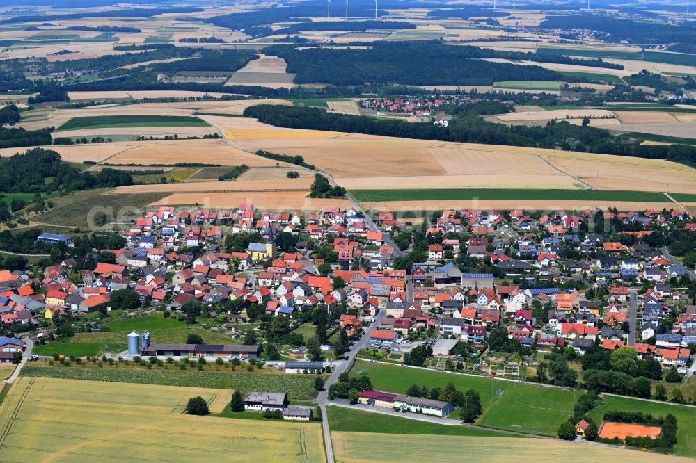 Rieden from the bird's eye view: Town View of the streets and houses of the residential areas in Rieden in the state Bavaria, Germany