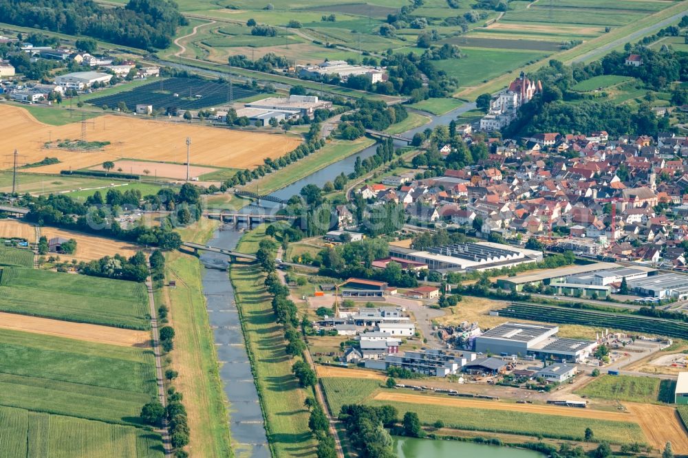 Riegel am Kaiserstuhl from above - Town View of the streets and houses of the residential areas in Riegel am Kaiserstuhl in the state Baden-Wurttemberg, Germany