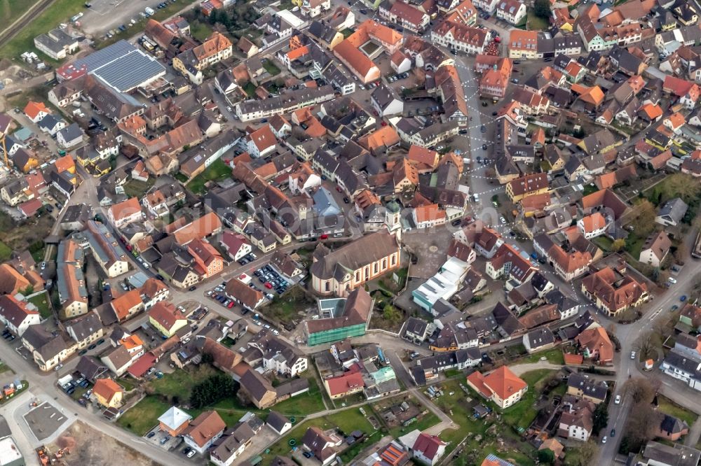 Aerial image Riegel am Kaiserstuhl - Town View of the streets and houses of the residential areas in Riegel am Kaiserstuhl in the state Baden-Wurttemberg, Germany