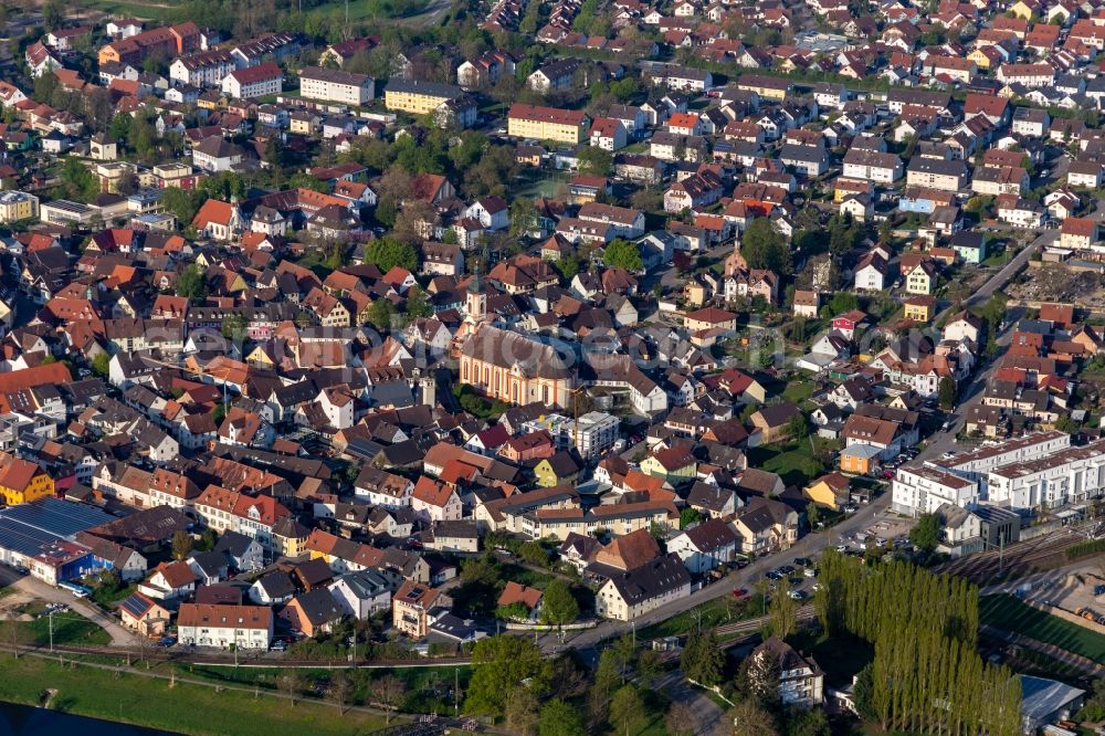 Riegel am Kaiserstuhl from above - Town View of the streets and houses of the residential areas in Riegel am Kaiserstuhl in the state Baden-Wurttemberg, Germany