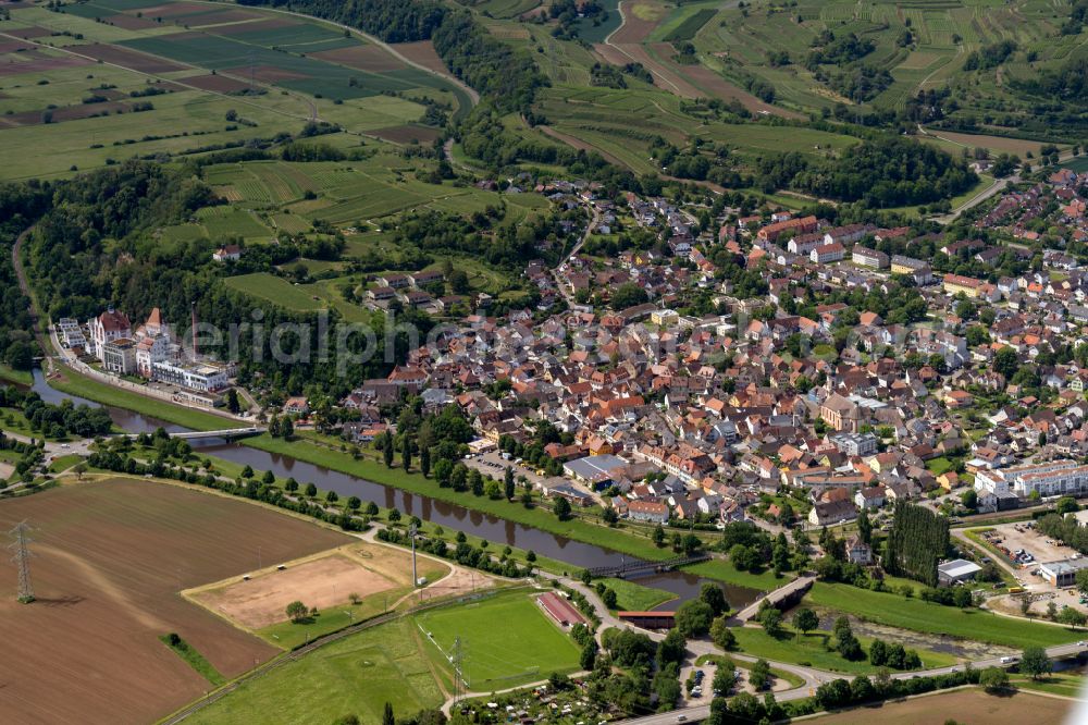 Aerial image Riegel am Kaiserstuhl - Town View of the streets and houses of the residential areas in Riegel am Kaiserstuhl in the state Baden-Wurttemberg, Germany