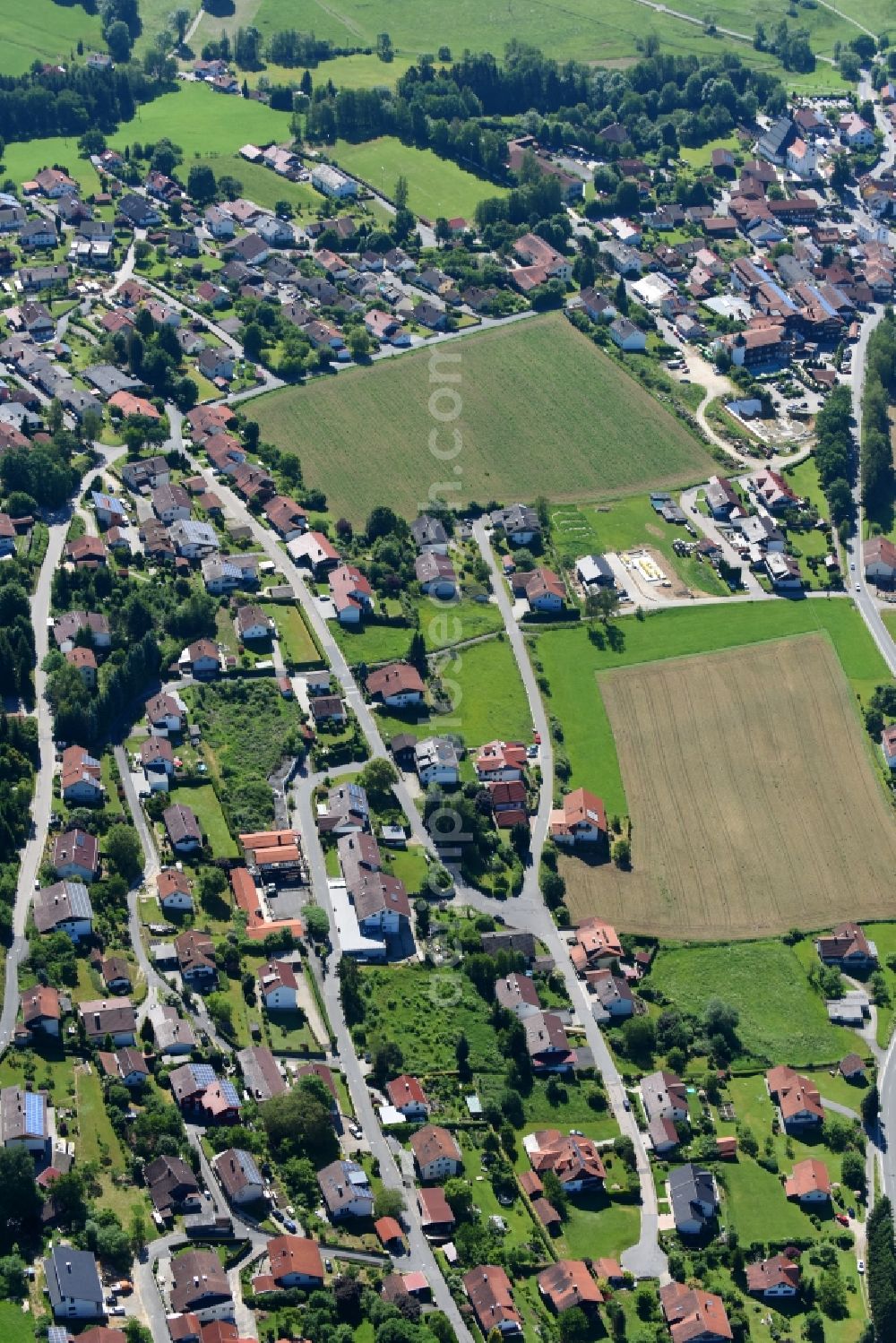 Rimbach from above - Town View of the streets and houses of the residential areas in Rimbach in the state Bavaria, Germany