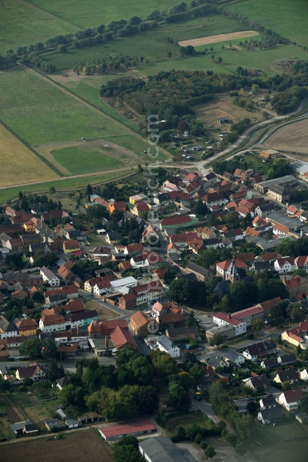 Aerial image Ringleben - Town View of the streets and houses of the residential areas in Ringleben in the state Thuringia