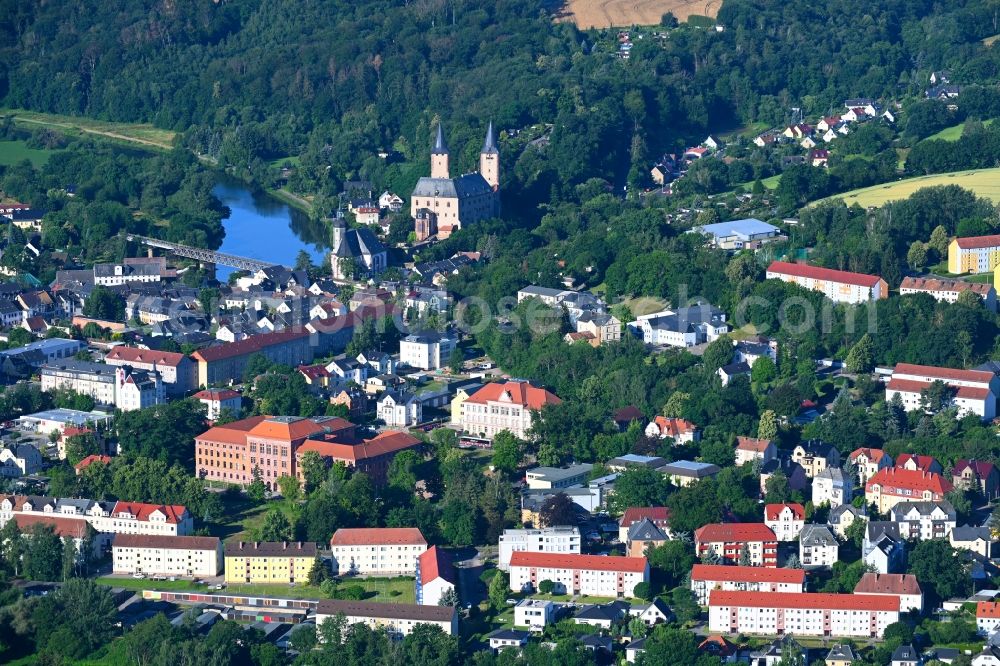 Rochlitz from above - Town View of the streets and houses of the residential areas in Rochlitz in the state Saxony, Germany