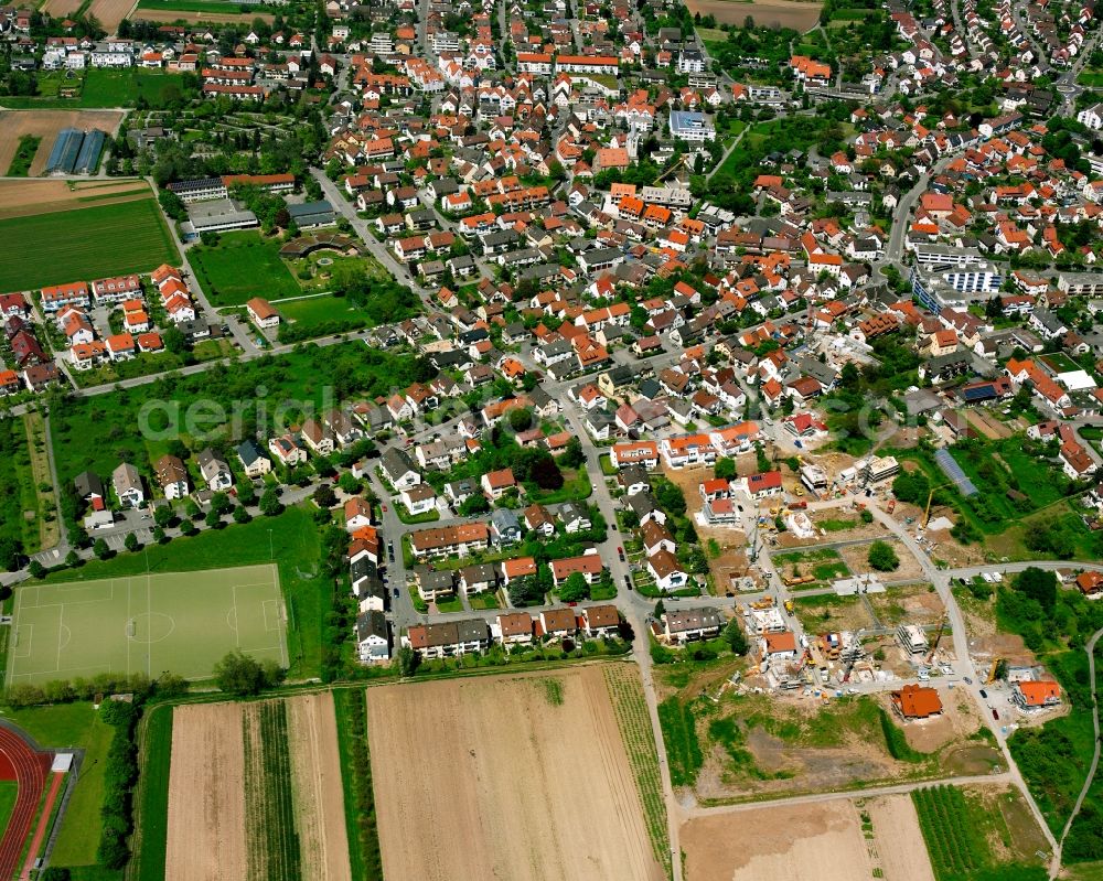 Rommelshausen from above - Town View of the streets and houses of the residential areas in Rommelshausen in the state Baden-Wuerttemberg, Germany