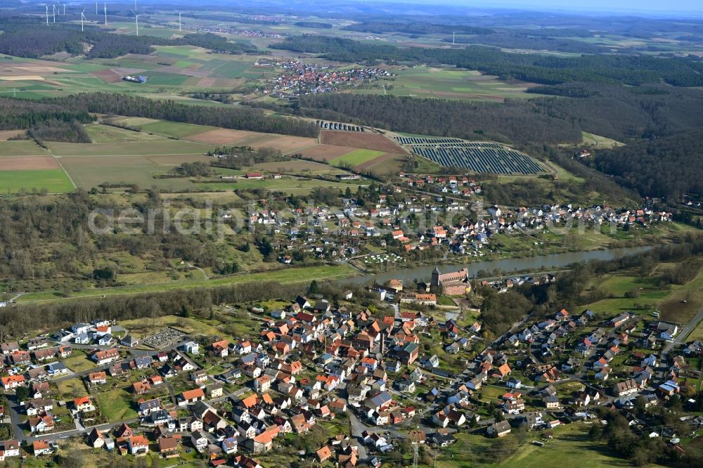 Rothenfels from the bird's eye view: Town View of the streets and houses of the residential areas in Rothenfels in the state Bavaria, Germany