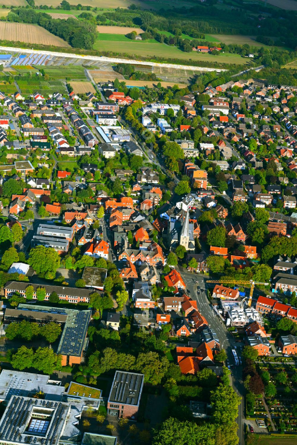 Roxel from above - Town View of the streets and houses of the residential areas in Roxel in the state North Rhine-Westphalia, Germany