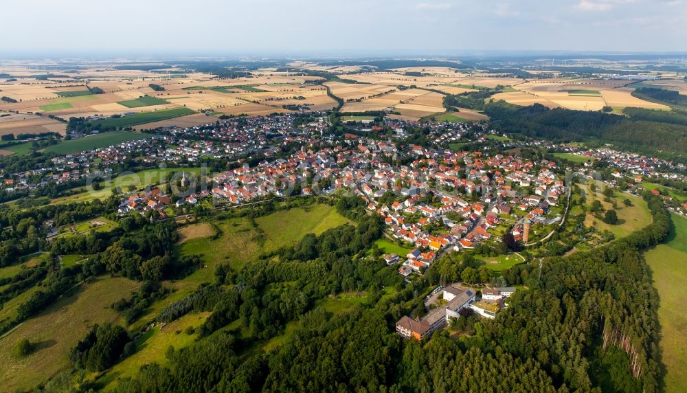 Rüthen from the bird's eye view: Town View of the streets and houses of the residential areas in Ruethen in the state North Rhine-Westphalia