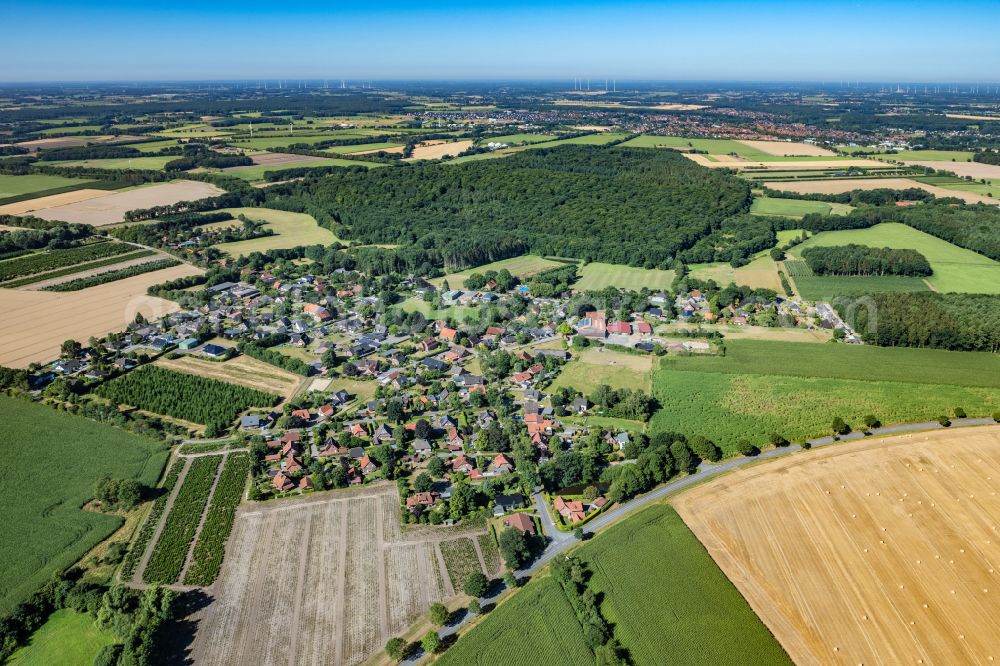 Ruschwedel from above - Town View of the streets and houses of the residential areas in Ruschwedel in the state Lower Saxony, Germany