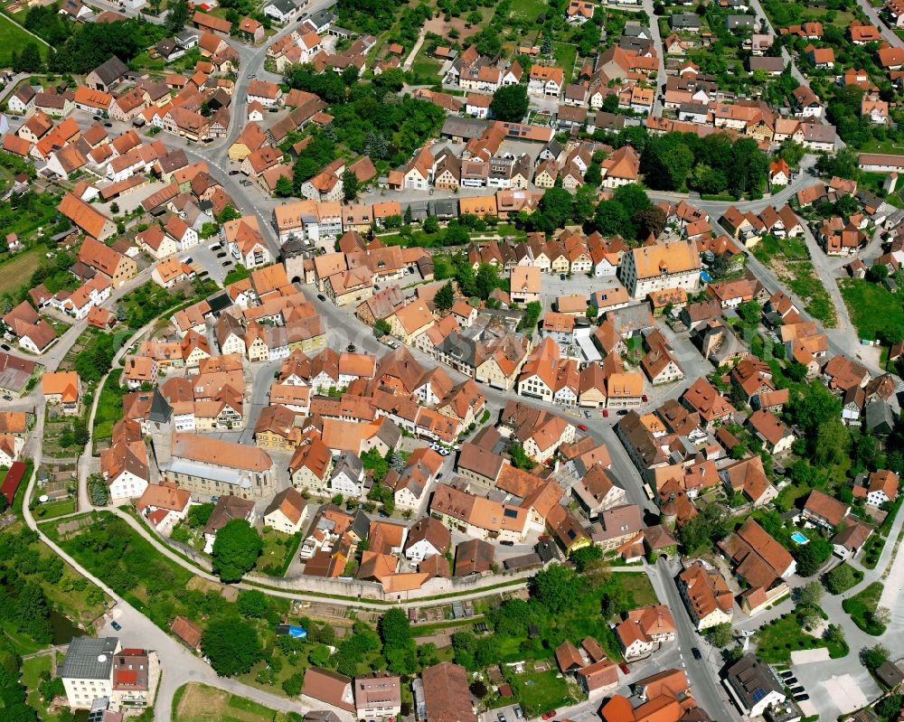 Sachsen from the bird's eye view: Town View of the streets and houses of the residential areas in Sachsen in the state Bavaria, Germany