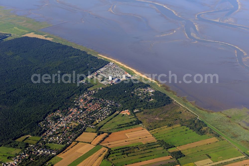 Sahlenburg from above - View of Sahlenburg with the hospital Hamburgisches Seehospital on the coast of the North Sea in the state of Lower Saxony