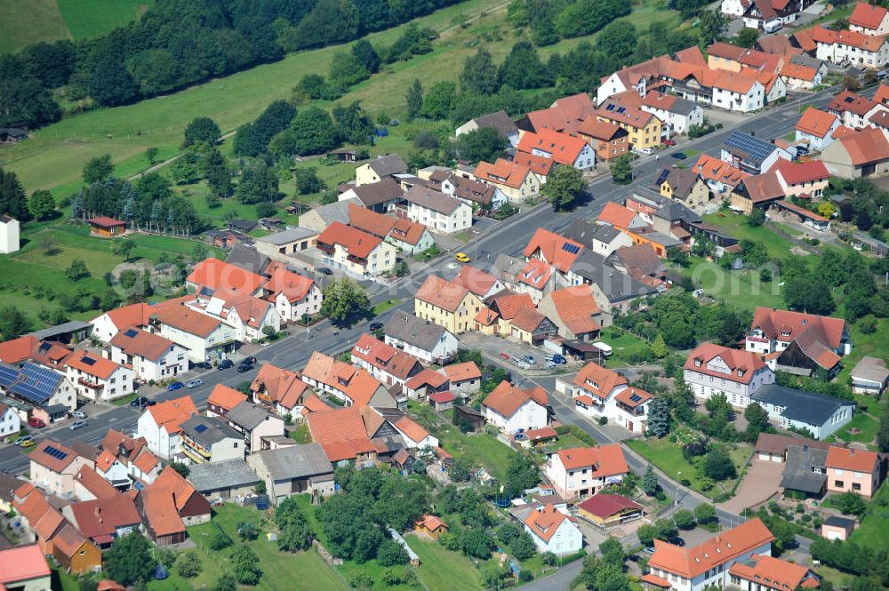 Sandberg from above - View village Sandberg in Bavaria. Sandberg is a town in Lower Franconia district of Rhön-grave field