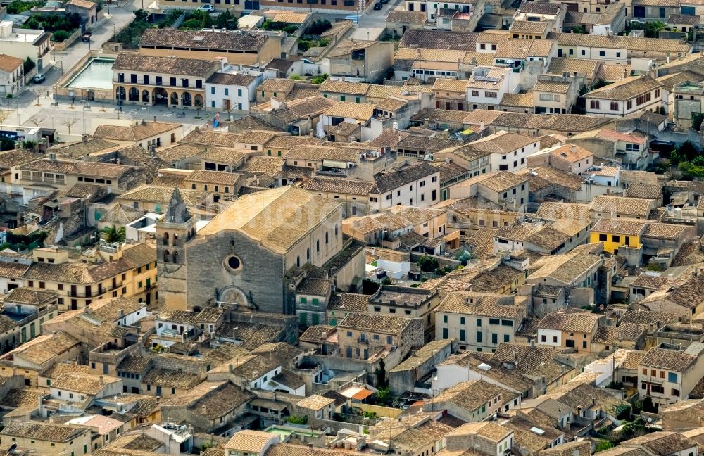 Aerial image Sant Joan - Town View of the streets and houses of the residential areas in Sant Joan in Balearische Insel Mallorca, Spain