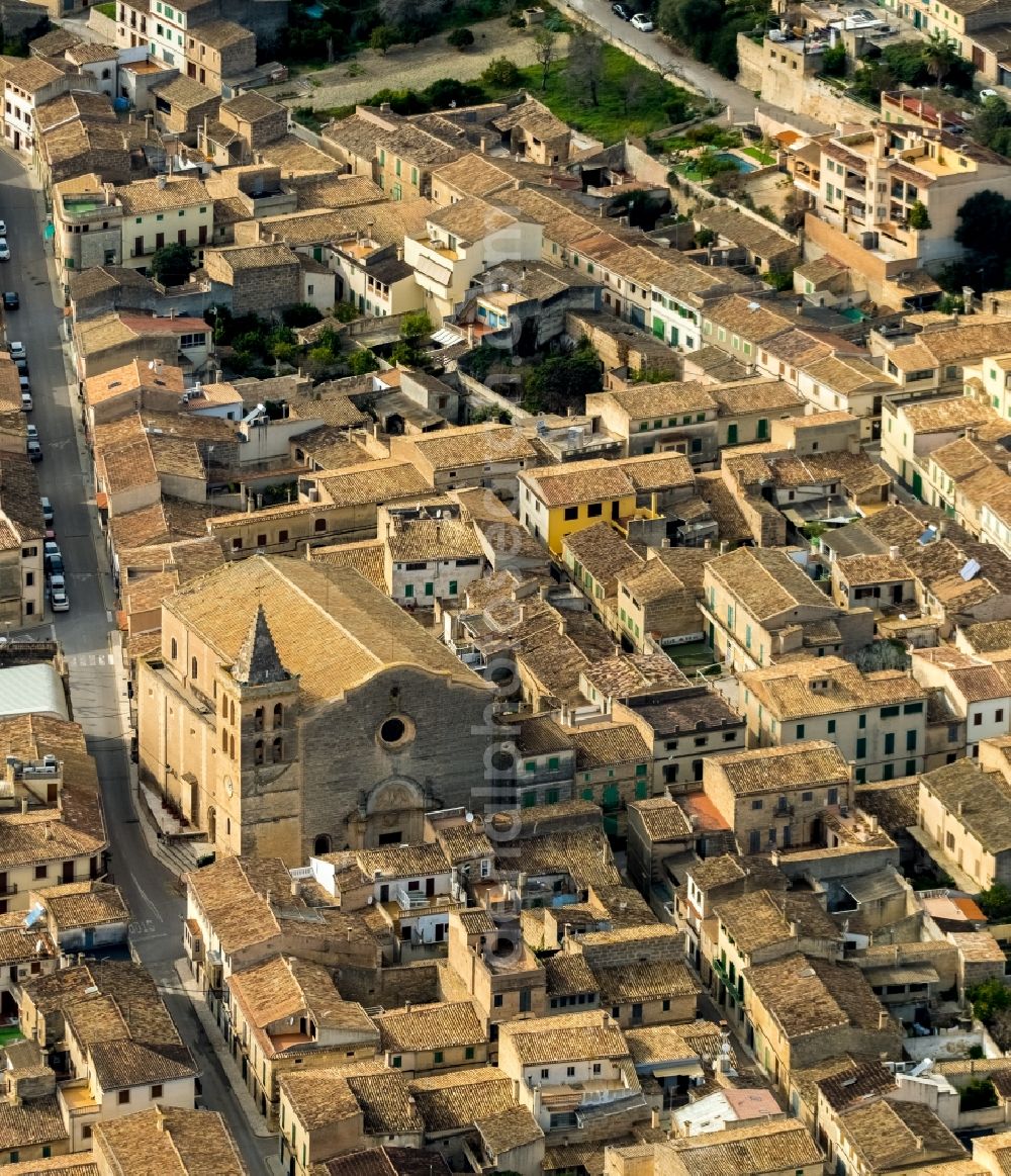 Aerial image Sant Joan - Town View of the streets and houses of the residential areas in Sant Joan in Balearische Insel Mallorca, Spain