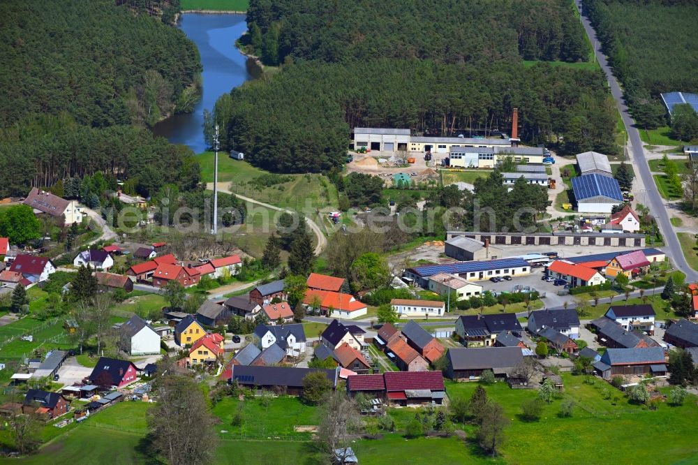 Schadow from above - Town View of the streets and houses of the residential areas in Schadow in the state Brandenburg, Germany