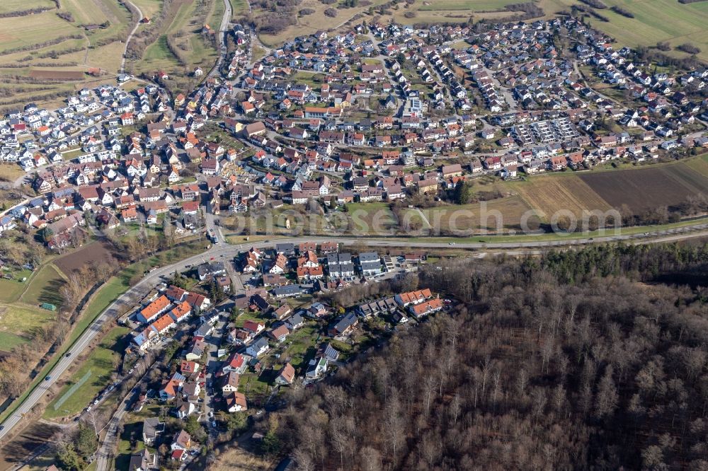 Schafhausen from the bird's eye view: Town View of the streets and houses of the residential areas in Schafhausen in the state Baden-Wuerttemberg, Germany