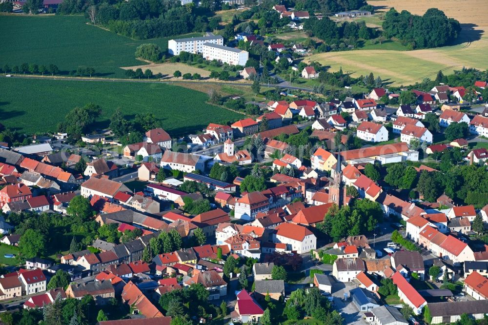 Schlieben from above - Town View of the streets and houses of the residential areas in Schlieben in the state Brandenburg, Germany