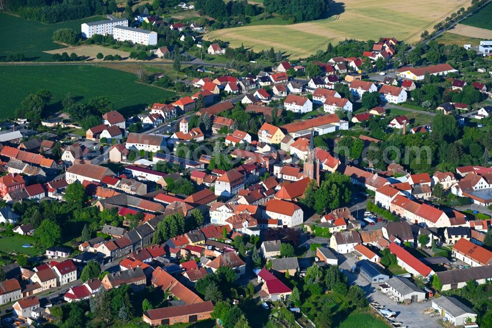 Schlieben from the bird's eye view: Town View of the streets and houses of the residential areas in Schlieben in the state Brandenburg, Germany