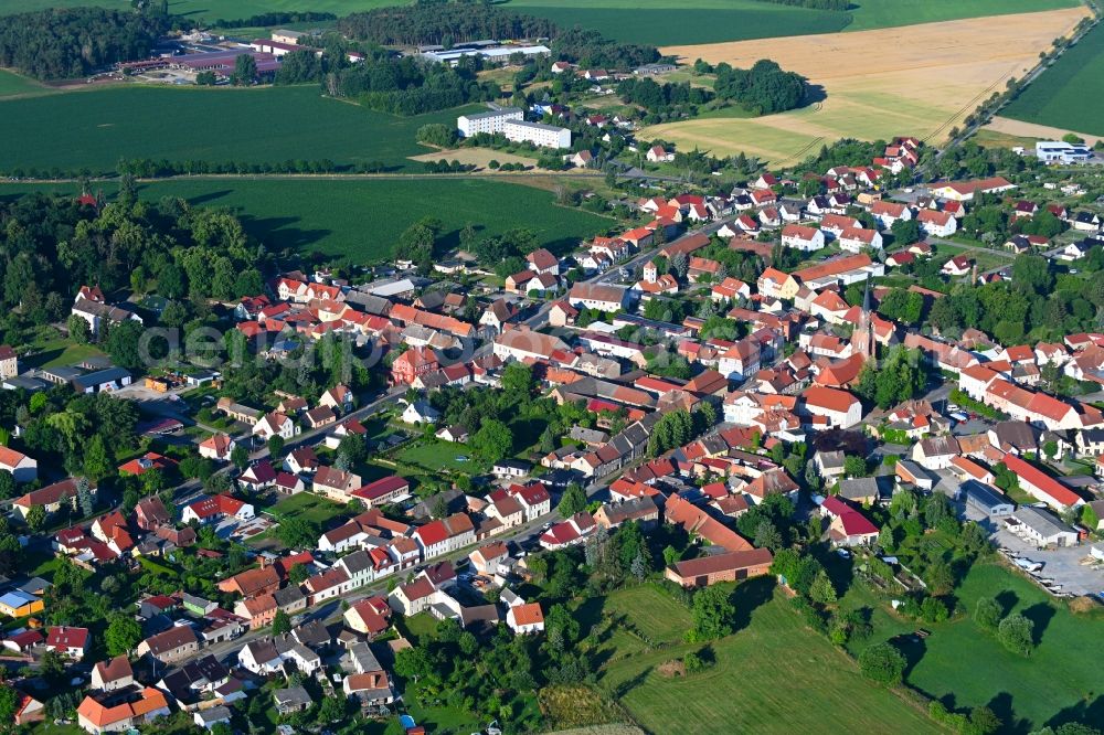 Aerial image Schlieben - Town View of the streets and houses of the residential areas in Schlieben in the state Brandenburg, Germany