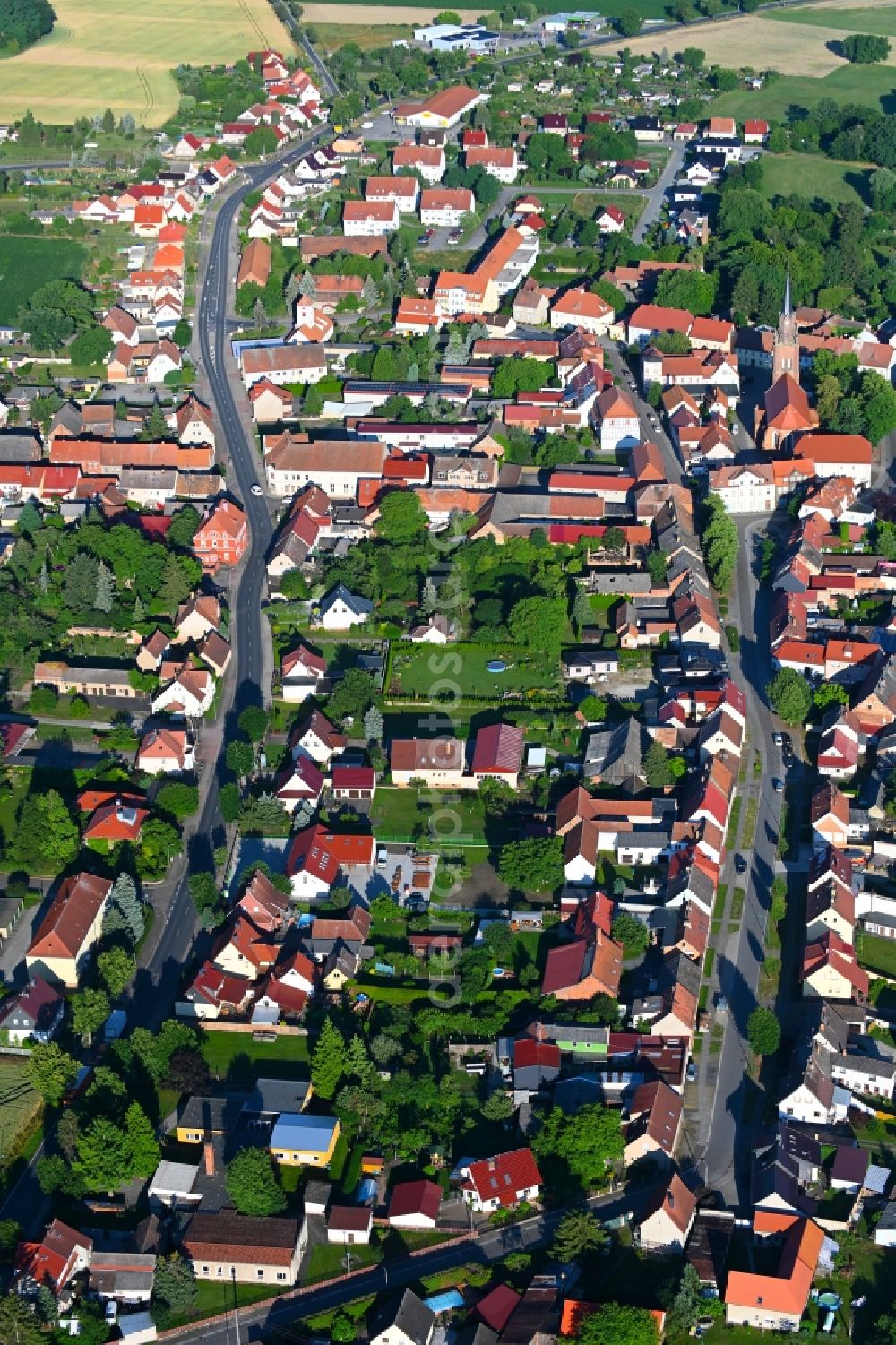 Schlieben from above - Town View of the streets and houses of the residential areas in Schlieben in the state Brandenburg, Germany