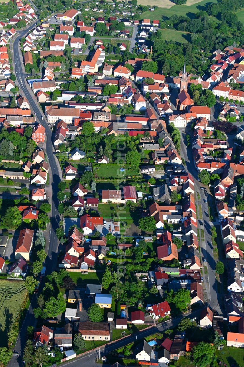 Schlieben from the bird's eye view: Town View of the streets and houses of the residential areas in Schlieben in the state Brandenburg, Germany