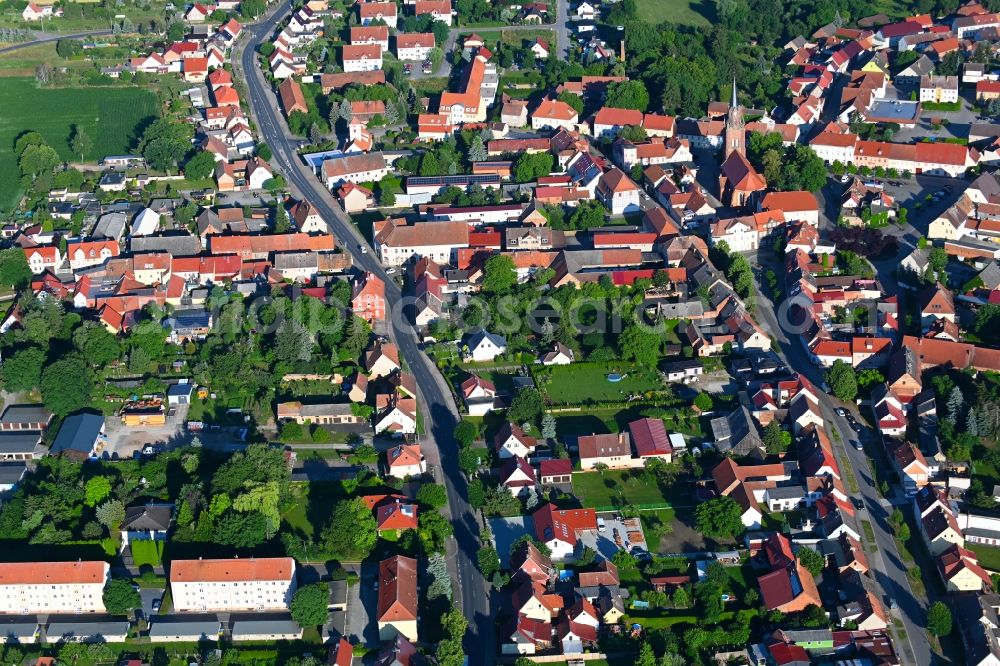 Aerial image Schlieben - Town View of the streets and houses of the residential areas in Schlieben in the state Brandenburg, Germany