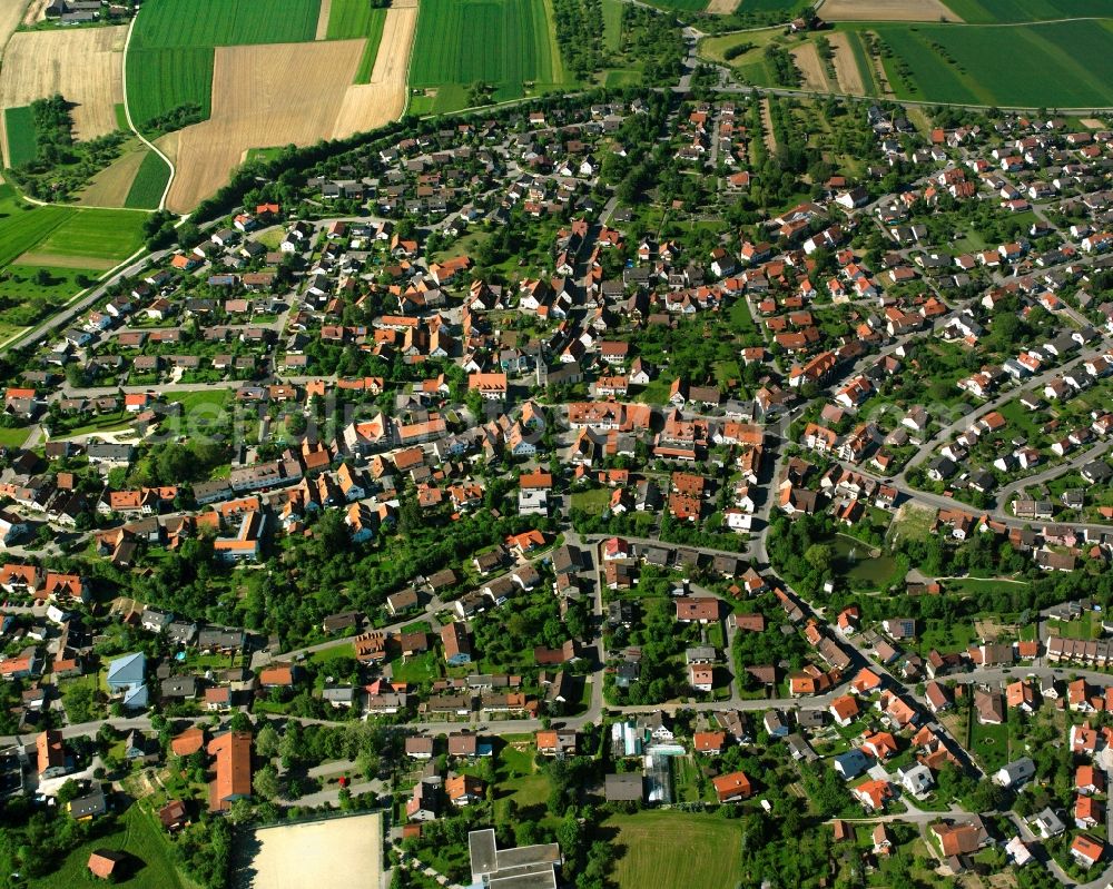 Schlierbach from the bird's eye view: Town View of the streets and houses of the residential areas in Schlierbach in the state Baden-Wuerttemberg, Germany