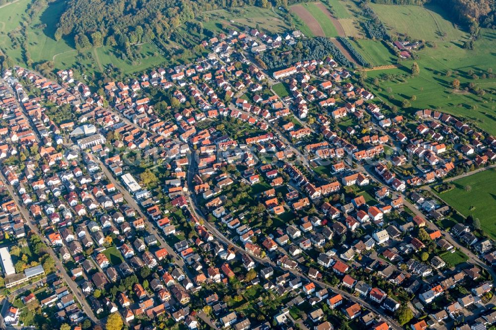 Aerial image Schöllbronn - Town View of the streets and houses of the residential areas in Schoellbronn in the state Baden-Wurttemberg, Germany