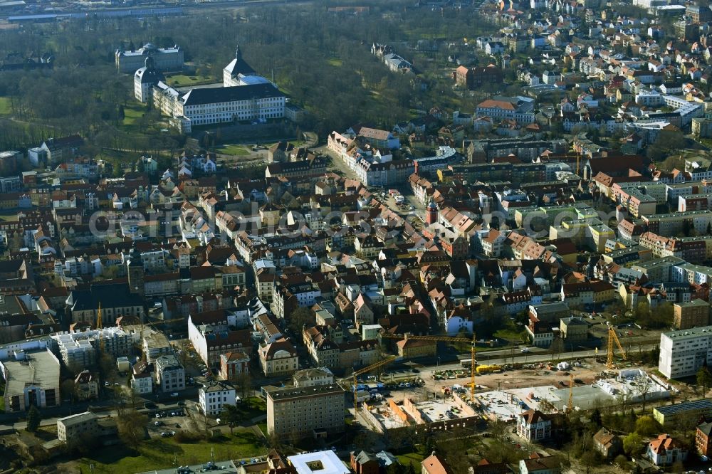 Aerial image Gotha - View of the streets and houses of the residential areas and Friedenstein Castle in Gotha in the state Thuringia, Germany