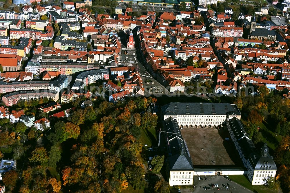 Aerial photograph Gotha - View of the streets and houses of the residential areas and Friedenstein Castle in Gotha in the state Thuringia, Germany