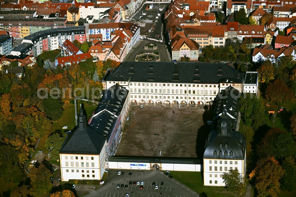 Gotha from the bird's eye view: View of the streets and houses of the residential areas and Friedenstein Castle in Gotha in the state Thuringia, Germany