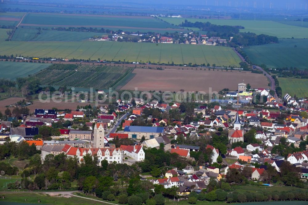 Aerial photograph Plötzkau - View of the streets and houses of the residential areas with the castle of the Ploetzkau Castle in Ploetzkau in the state Saxony-Anhalt, Germany