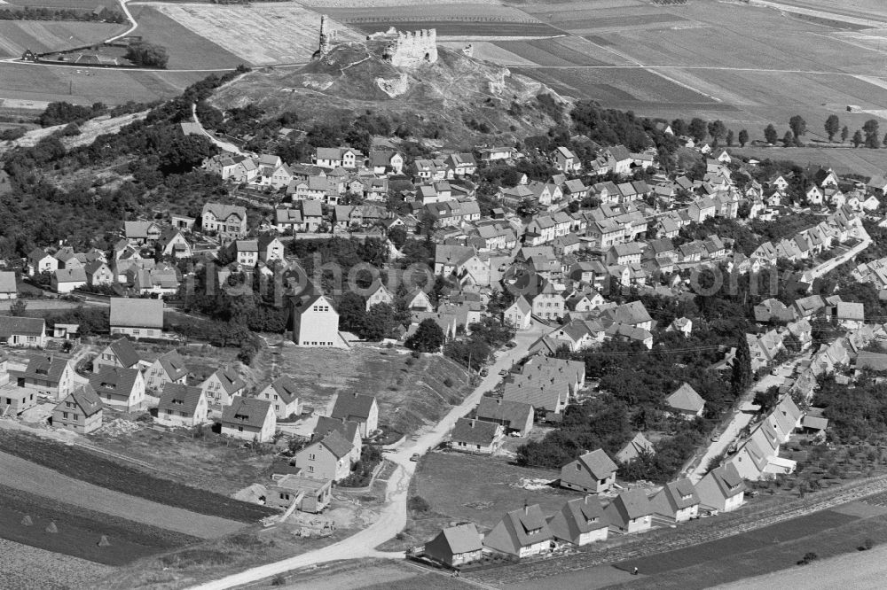 Bopfingen from above - View of the town with Schlossberg and the ruins of Flochberg Castle in Bopfingen in the state Baden-Wuerttemberg, Germany