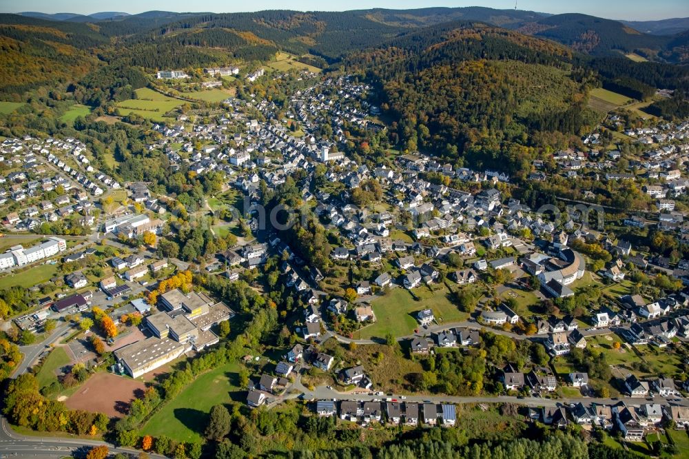 Schmallenberg from above - Town View of the streets and houses of the residential areas in Schmallenberg in the state North Rhine-Westphalia