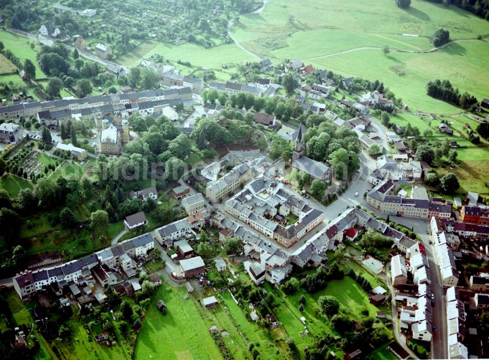 Schöneck/Vogtland from above - Town View of the streets and houses of the residential areas in Schoeneck/Vogtland in the state Saxony