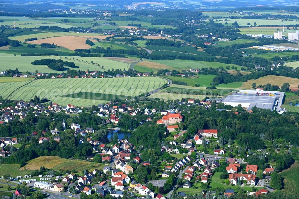 Aerial image Schönfels - Town View of the streets and houses of the residential areas in Schoenfels in the state Saxony, Germany