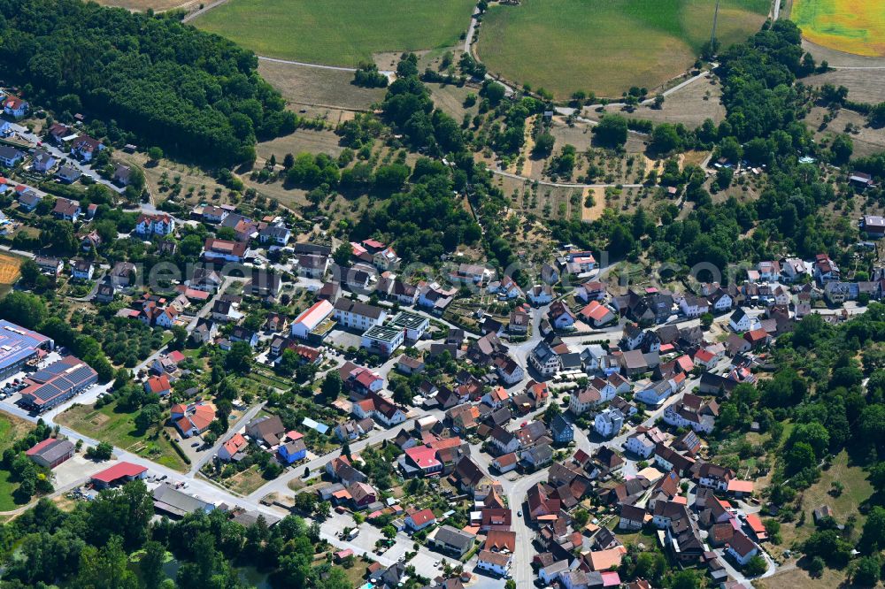 Schöntal from the bird's eye view: Town View of the streets and houses of the residential areas on street Schulweg in the district Westernhausen in Schoental in the state Baden-Wuerttemberg, Germany