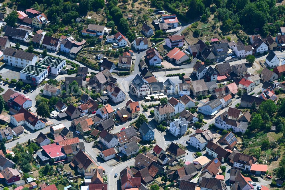 Aerial image Schöntal - Town View of the streets and houses of the residential areas on street Schulweg in the district Westernhausen in Schoental in the state Baden-Wuerttemberg, Germany