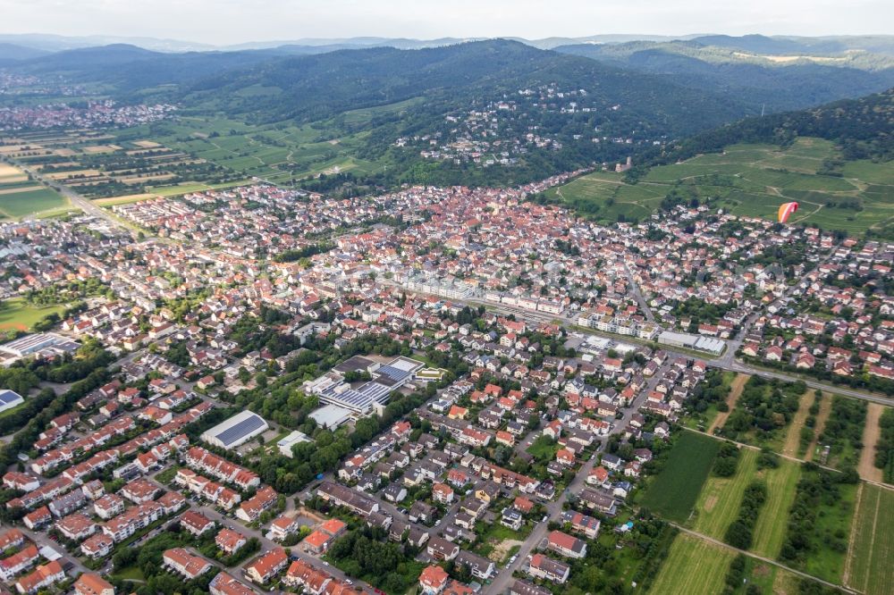 Aerial image Schriesheim - Town View of the streets and houses of the residential areas in Schriesheim in the state Baden-Wurttemberg, Germany