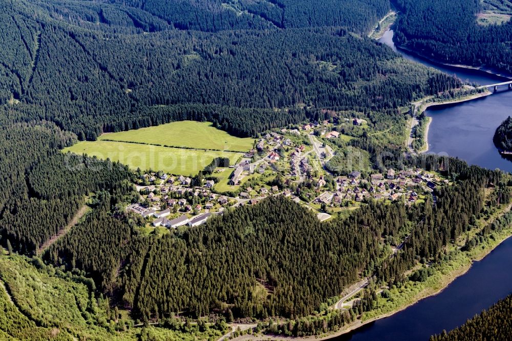 Schulenberg im Oberharz from the bird's eye view: Town View of the streets and houses of the residential areas in Schulenberg im Oberharz in the state Lower Saxony, Germany