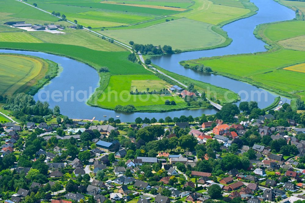 Schwabstedt from above - Town View of the streets and houses of the residential areas in Schwabstedt in the state Schleswig-Holstein, Germany