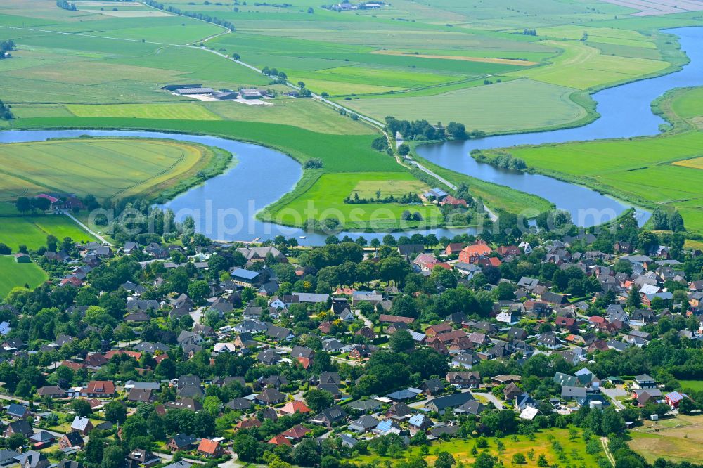 Schwabstedt from the bird's eye view: Town View of the streets and houses of the residential areas in Schwabstedt in the state Schleswig-Holstein, Germany