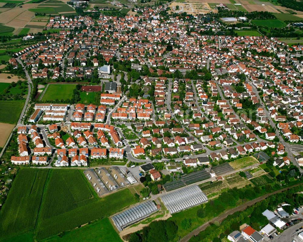 Aerial image Schwaikheim - Town View of the streets and houses of the residential areas in Schwaikheim in the state Baden-Wuerttemberg, Germany